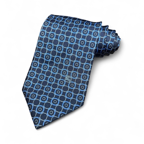 Burberrys of London 100% Silk Blue Geometric Business Logo Tie 58" x 4" Luxury‎ - Picture 1 of 4